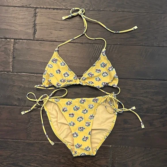 NWOT Tory Burch Printed String Bikini – Yellow Garden Rose – Size S - Picture 6 of 11